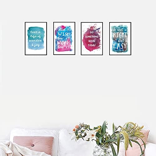 Сет од 4 врамени мотивациони wallидни уметности Инспиративни понуди Акварел фраза за декор за дневна соба, платно за сликање постери печати слики за канцеларија спал