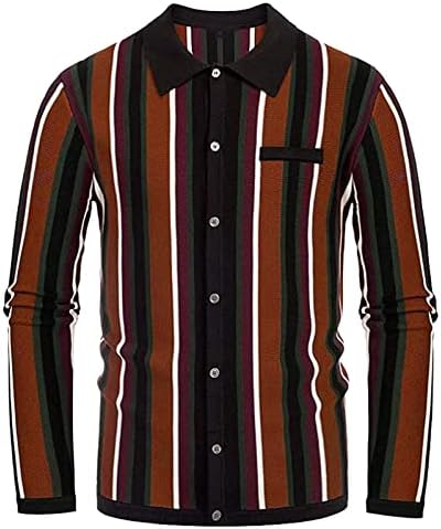 XXBR машки плетени копче надолу кошули, есенски зимски долг ракав шарена крпеница лапел јака бизнис обична кошула