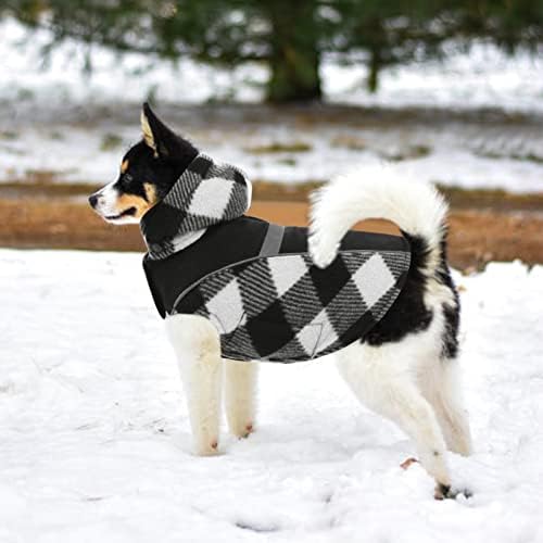 Зуози карирано кучиња палто, дополнително топло руно кучиња јакна со прицврстувачи, реверзибилна и прилагодлива зимска кучиња