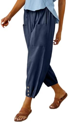 Женски обичен фенер затегнати харем панталони лабава вклопена стилски панталони на глуждот, летни шипки со џеб