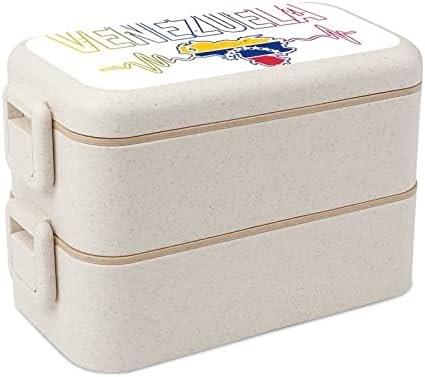 Венецуела срцето чука двојно стабилно бенто кутија за ручек модерен бенто контејнер со сет за прибор