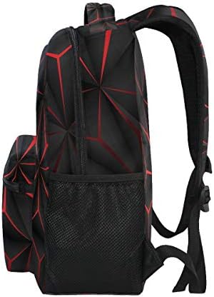 Алаза 3Д геометриски црн полигон црвен футуристички голем ранец Персонализирана лаптоп iPad таблета за патувања со таблети со повеќе џебови