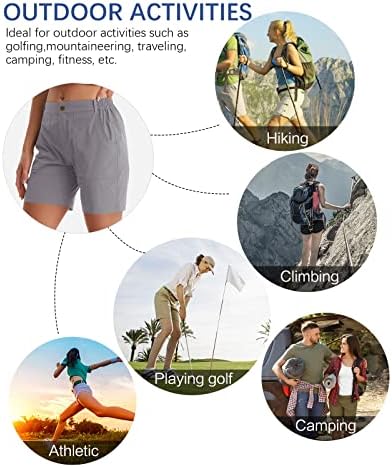 Feixiang женски голф шорцеви Брзи суви лесни шорцеви на отворено за жени пешачки шорцеви со џебови од патенти водоотпорни