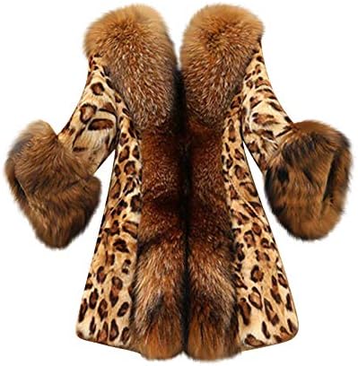 Зимски јакни за жени леопард јака средна јакна палто faux класични жени долга зимска женска палто
