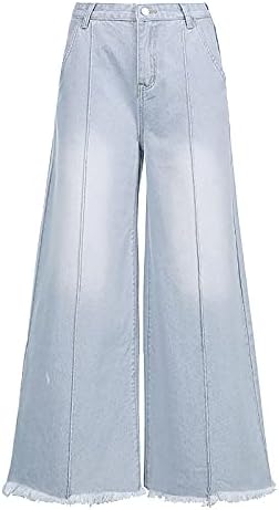 Лариау широки фармерки за нозе за жени раб со висока половината лабава шевови на зашиени потресени искинати фармерки панталони