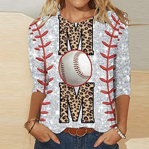 Бејзбол мајки кошули за девојки Бејзбол спортски фан Тунис лето 3/4 ракави обични блузи екипаж на екипажот симпатичен пулвер