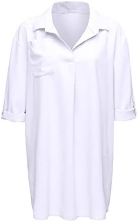 Женско копче надолу кошула фустан длабок v врат 3/4 ракав цврст фустан во боја лабава вклопена маица Туника Краток фустан со