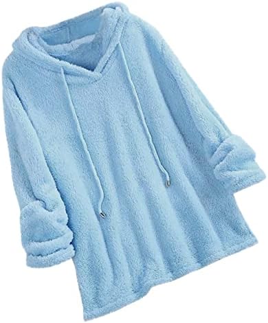 Narhbrg женски случајни чиста боја на руно качулка со маичка со маичка со маичка со маичка за склопување топла шерпа пуловер