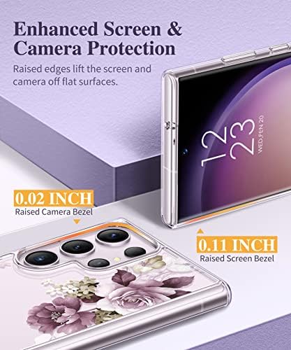 Gviewin За Samsung Galaxy S23 Ултра Случај со Заштитник На Објективот На Фотоапаратот, Цветен Тенок Јасен Заштитен Тврд КОМПЈУТЕР
