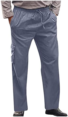 Менс обични панталони со ленени ленени опуштени спортови за еластична половината џогер џогер џемпери за џемпери на отворено