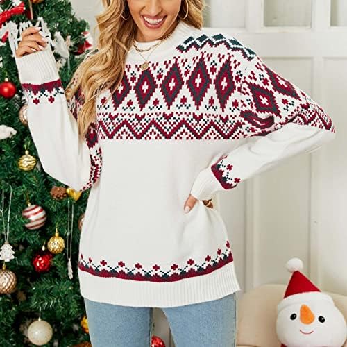 Есен џемпери за жени 2022 Смешна Божиќна празнична забава плетена пулвер, исмејувајте го вратот, приклучен џемпер, скокач на џемпер, врвови