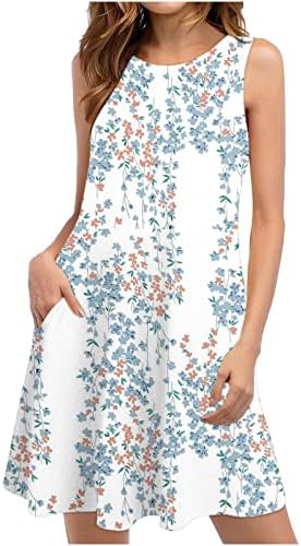 Летни фустани за жени 2023 плажа цветна маичка со суровини обични џебови бохо резервоарот фустан