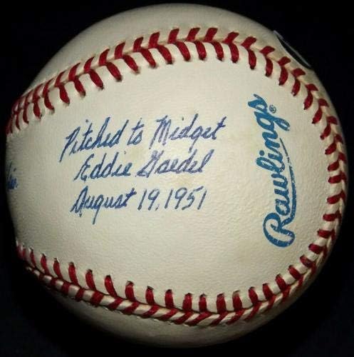 Ретко! Боб „Шеќерот“ Каин “се најде на Миџет Еди Гедел“ потпиша бејзбол ПСА Коа! - Автограмирани бејзбол