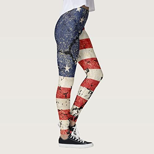 4 -ти јули хеланки за жени на стомакот контрола на американските знамиња ленти со starвезда џогер панталони Беспрекорен задник Подигнување на јога спортови за џогира