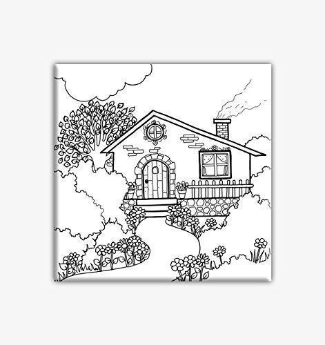 „Убава куќа“ платно за боење за возрасни, истегно подготвено платно 8 x 8 инчи