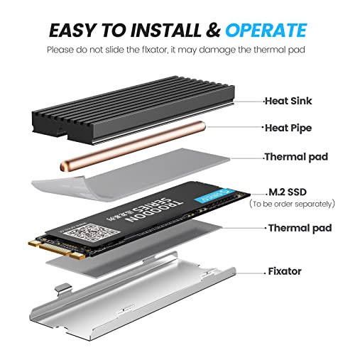 Орико M.2 SSD ладилник за топлина со топлинска цевка+ термичка подлога Термичко спроводливост+ Алуминиумско ладење за PC / PS5