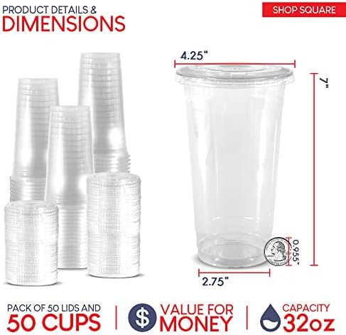 Пластични Чаши од 32 мл Со Капаци-Проѕирни Пластични Шолји За Ладено Кафе, Боба, Млечен Чај, Смути И Овошни Шејкови-Пластични