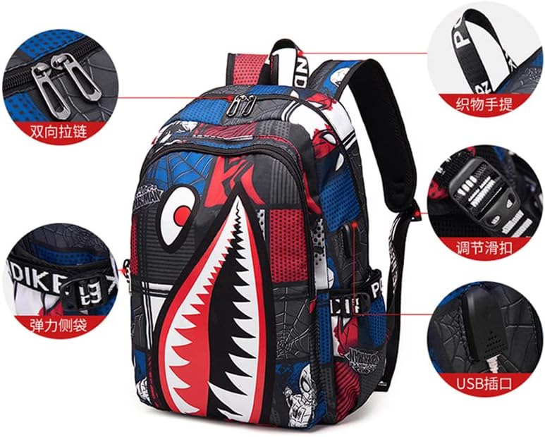 Iiozxmi ајкула Детска ранец за модни книжарници Мултифункционални училишни торбички случајни водоотпорни патувачки лаптоп ранец за тинејџери за тинејџери