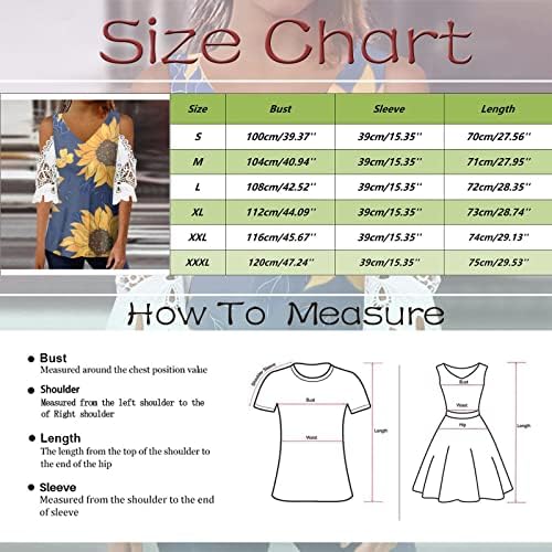 Врвови за кратки ракави за жени, ладно рамо 3/4 ракав маичка облечена обична чипка блузи плус големина елегантна тунична маичка
