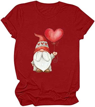 Денот на в Valentубените гном маица за жени Симпатична гномејска балон графички туничен врвови со кратки ракави летни маички