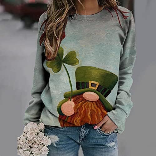 2023 година Св Патрик Ден скокач женски врвови Шамок кошули меки долги ракави пуловер Туники врвови gnome виножито печатено