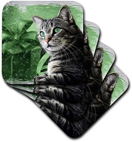 3дроза Слатка Сребрена Мачка Во Зелена И Сребрена Боја За Божиќ. - Меки Подлоги, Комплет од 4