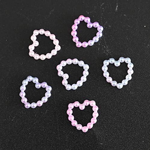 100 парчиња/торба срцеви шупливи бисерни нокти украси 11мм 3Д шарени шарми DIY занаети лабави мониста маникир додатоци за накит