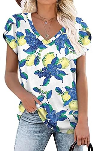 Женски врвови летни жени кратки ракави против вратот цветни ливчиња печатени кошули врвни обични лабави удобни кошули