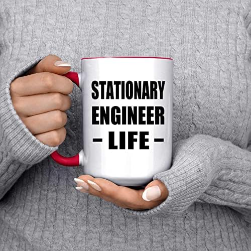 DesignSify Стационарен инженер живот, 15oz акцент кафе кригла црвена керамичка чаша чај со рачка, подароци за роденденски годишнини