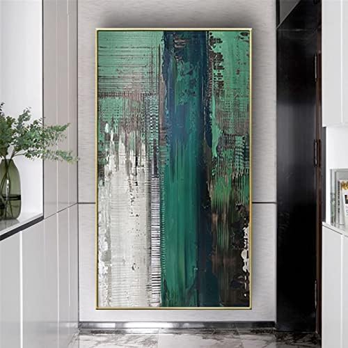 Shoujiqq рачно насликано зелено сликарство со масло за ножеви - Апстракт вертикално влез модерно уметничко сликарство на платно, уметнички дела со големи димензии за д