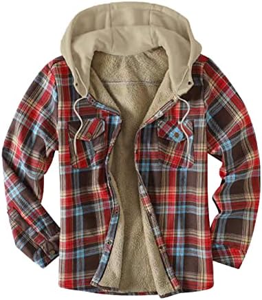 Машка есен и зима голема карирана џебна качулка лабава палто плус кадифена кошула врвна јакна на отворено мажи