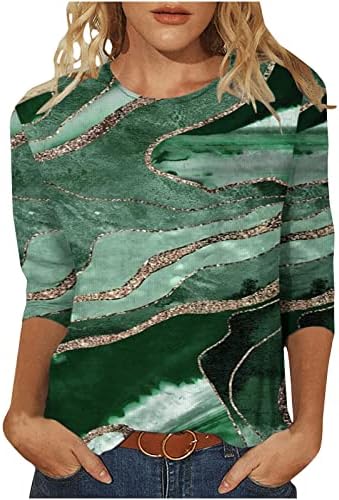 Comigeewa мермер печати опуштени вклопувани кошули за тинејџери лето есен 3/4 ракав брод вратот салон блузи кошула жени оо