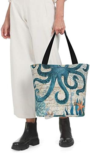 Океан животинско октопод платно торба за жени, торбичка за намирници за еднократно користење, слатки торби, печатена торба за купување памук, торби за плажа, торби ?