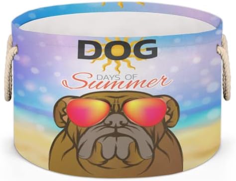 Куче во очила за сонце, големи тркалезни корпи за корпи за перење алишта со рачки ќебе корпа за складирање за полици за бања за организирање на расадник Хампер момч?