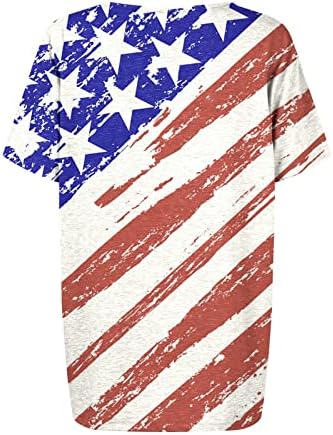 Зефотим 4 -ми јули кошули за жени 2023 Краток ракав против вратот Обичен летен трендовски американско знаме врвови блузи