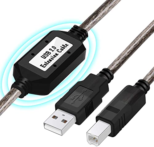 GGMTY USB 2.0 печатач Кабел 50ft, USB A-Male to B-Male со голема брзина печатач/скенер/кабел за повторувачи за HP, Canon, Lexmark,