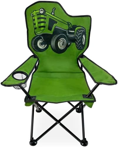 Black Sierra Big Green Junior Quad Chood Kids Детска преклопување на стол за кампување со држач за чаша, преклопен трактор за