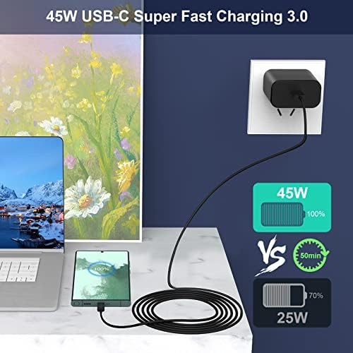 Супер брз полнач Тип Ц за Samsung, 2 пакет 45W USB-C Супер брз адаптер за патување со полнач со 5FT тип Ц Брзо полнење кабел