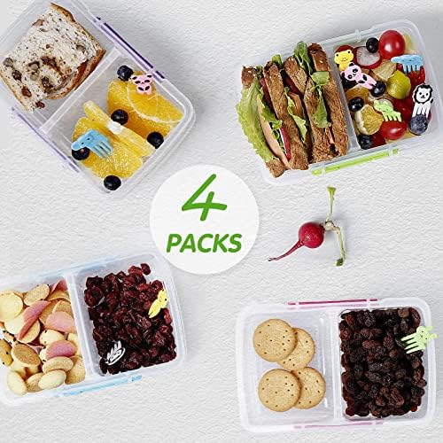 Гринтејнер 4 Спакувајте Пластични Контејнери За Закуски За Деца Бенто Кутии со 2 Прегради Патување Закуска Контејнери Сендвичи/Овошје/Бонбони