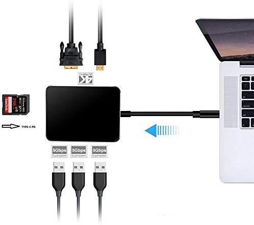 ZPLJ Со Голема Брзина 7 во 1 Мултифункционален USB C Центар СО HDMI 4K 3 USB 3.0 Порти VGA Pd Поддршка За Полнење Sd Картичка