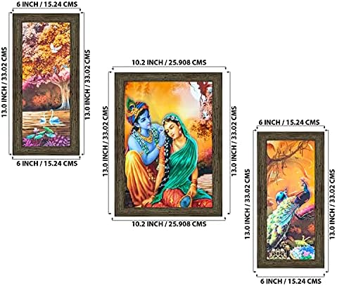 Комплет од Индијара од 3 Рада Кришна врамена уметничка слика без стакло 6 x 13, 10,2 x 13, 6 x 13 инчи
