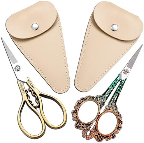 Hitopty 4.3in Мали прецизни детали ножици и 4,5in злато зелени ножици за шиење остри ножици за везови со обвивка, занаетчиски