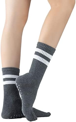Вердијанс јога пилатес чорапи со пети со зафатнини за жени кои не се лизгаат со екипаж чорапи со средни чорапи со теле за баре