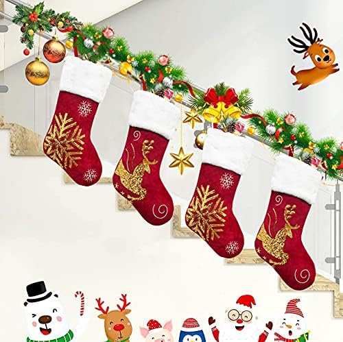 Од корист Божиќни чорапи, 2 парчиња 18 инчи Божиќни чорапи, нови секвенци за везење црвен кадифен декор виси украс камин Божиќно