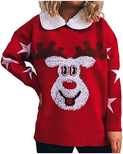 Грд божиќен џемпер за жени весели ирваси симпатична празничка плетена пулвер врвови од џемпери со кокошки за бебиња