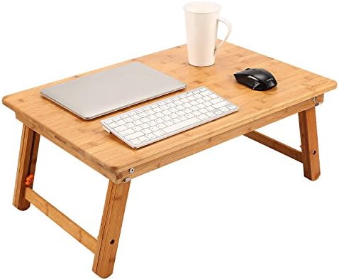 Голем лаптоп послужавник со табела NNEWVANTE преклопен скут табела за кревети за кревет, ТВ табела за табела Бамбус прилагодлив