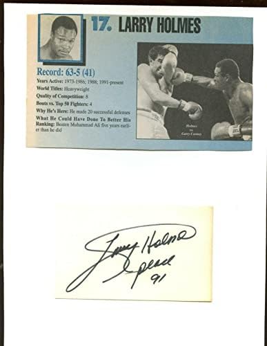 Лери Холмс автограмираше нелиран индекс картичка, снимена на хартија од 8,5 x 11 - Фотографии за автограми во бокс