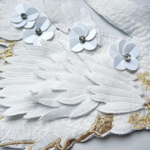 Uxzdx cujux црно бело лебед 3Д пердуви цвеќиња Rhinestone везена ткаенина апликации шива на закрпи за венчаница DIY декорација