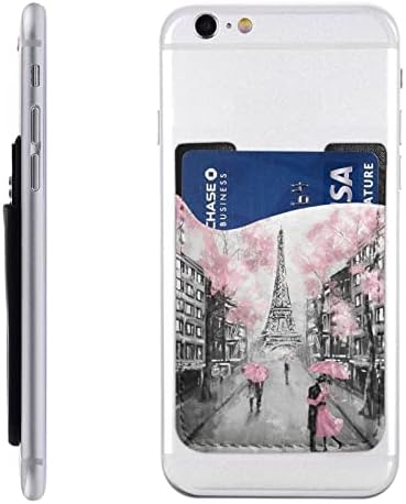Париз Стрит кула розова цветна телефонска картичка држач за картички, ПУ-кожена само-лепете ја лична карта за кредитна картичка за 2,4х3,5 инчен паметен телефон назад