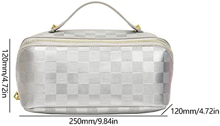 Тболин Козметичка Торба За Патување Со Голем Капацитет Карирана Торба За Шминка За Жени Пренослива Торба За Нега На Кожа Водоотпорна